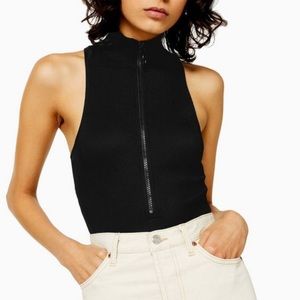 Topshop Ring Pull Ribbed Bodysuit